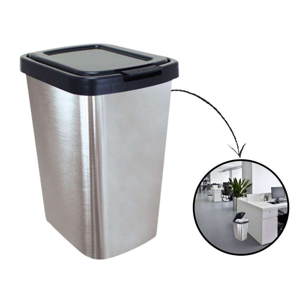 Cesto De Lixo Banheiro Cozinha Escritorio Lixeira Inox Com Tampa Trava Clique 9lts