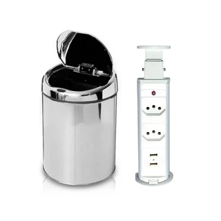 Kit Lixeira Automática com Sensor 3 Litros NKF e Torre de 2 Tomadas e 2 USB