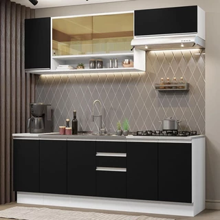 Cozinha Completa Madesa Glamy 240003 com Armário e Balcão (Sem Tampo e Pia) - Branco/Preto em Oferta na Shopee
