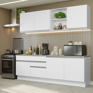 Armário de Cozinha Completa 240cm Branco Glamy Madesa 06 em Oferta na Shopee