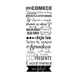 Adesivo de Parede Decoração Frases Motivação Recomeçar Fé Felicidade