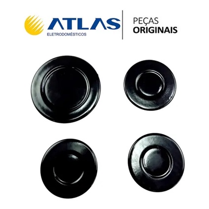 Kit Tampinhas Espalhador Bocas Fogão Atlas Utop Glass 4 Bocas