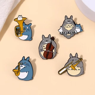 Anime Totoro Alfinete Esmaltado Broches Desenho Fofo Brincando Instrumentos Musicais Lapela Broche Violino Chifre Joia Acessórios Presente