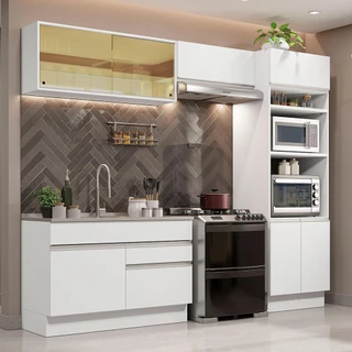 Cozinha Completa Madesa Glamy 270012 com Armário e Balcão (Sem Tampo e Pia) - Branco em Oferta na Shopee
