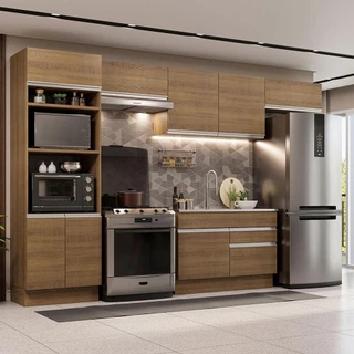 Cozinha Completa Madesa Glamy 350001 com Armário e Balcão (Sem Tampo e Pia) - Rustic em Oferta na Shopee