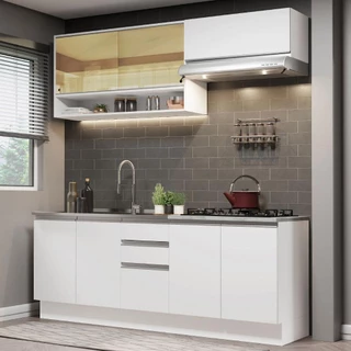 Armário de Cozinha Compacta 200cm Branco Glamy Madesa 03 em Oferta na Shopee