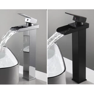 Torneira Cuba INOX Alta Cascata Aberta Preta Prateada Banheiro Lavatório Misturador Agua fria quente