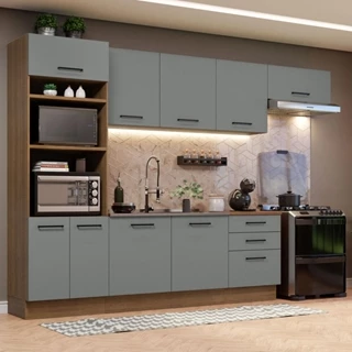 Cozinha Completa Madesa Agata 330001 com Armário e Balcão (Sem Tampo e Pia) - Rustic/Cinza em Oferta na Shopee