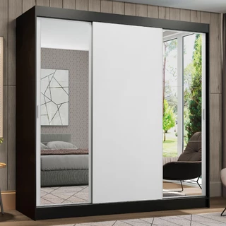 Guarda-Roupa Casal Madesa Reno 3 Portas de Correr com Espelhos - Preto/Branco em Oferta na Shopee