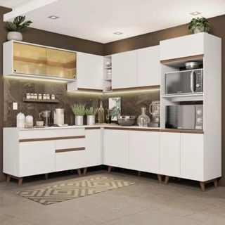 Cozinha Completa de Canto Madesa Reims 452001 com Armário e Balcão - Branco em Oferta na Shopee