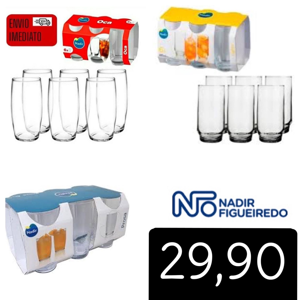 Jogo de Copos Nadir Oca Long Drink de Vidro Liso com 6 Peças 300ml