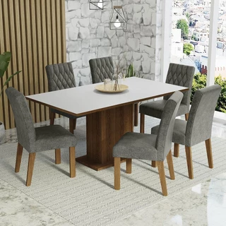 Conjunto Sala de Jantar Mesa Tampo de Madeira 6 Cadeiras Rustic/Branco/Silver Hanna Madesa em Oferta na Shopee