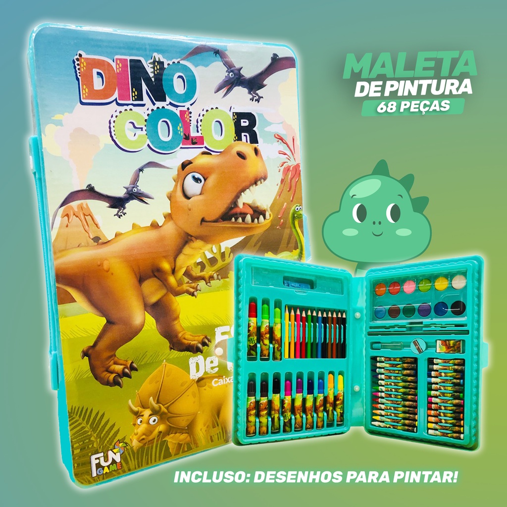 Maleta De Pintura Infantil Dino Color Estojo 48/68 Peças Novidade
