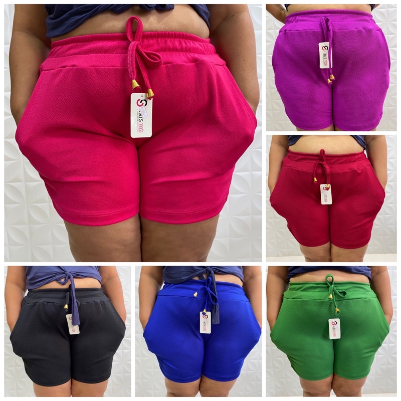 Shorts Feminino Plus Size Com Cinto Social Malha Crepe - Vermelho