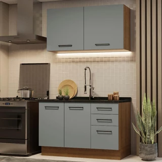 Armário de Cozinha Compacta 120cm Rustic/Cinza Agata Madesa 01 em Oferta na Shopee