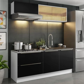 Armário de Cozinha Compacta 200cm Branco/Preto Lux Madesa 01 em Oferta na Shopee