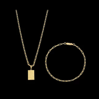 Combo Corrente Cordão + Pulseira e Pingente Masculino Banhado a Ouro 18k Homem