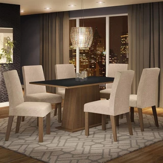 Conjunto Sala de Jantar Madesa Luciana Mesa Tampo de Madeira com 6 Cadeiras - Rustic/Preto/Imperial em Oferta na Shopee