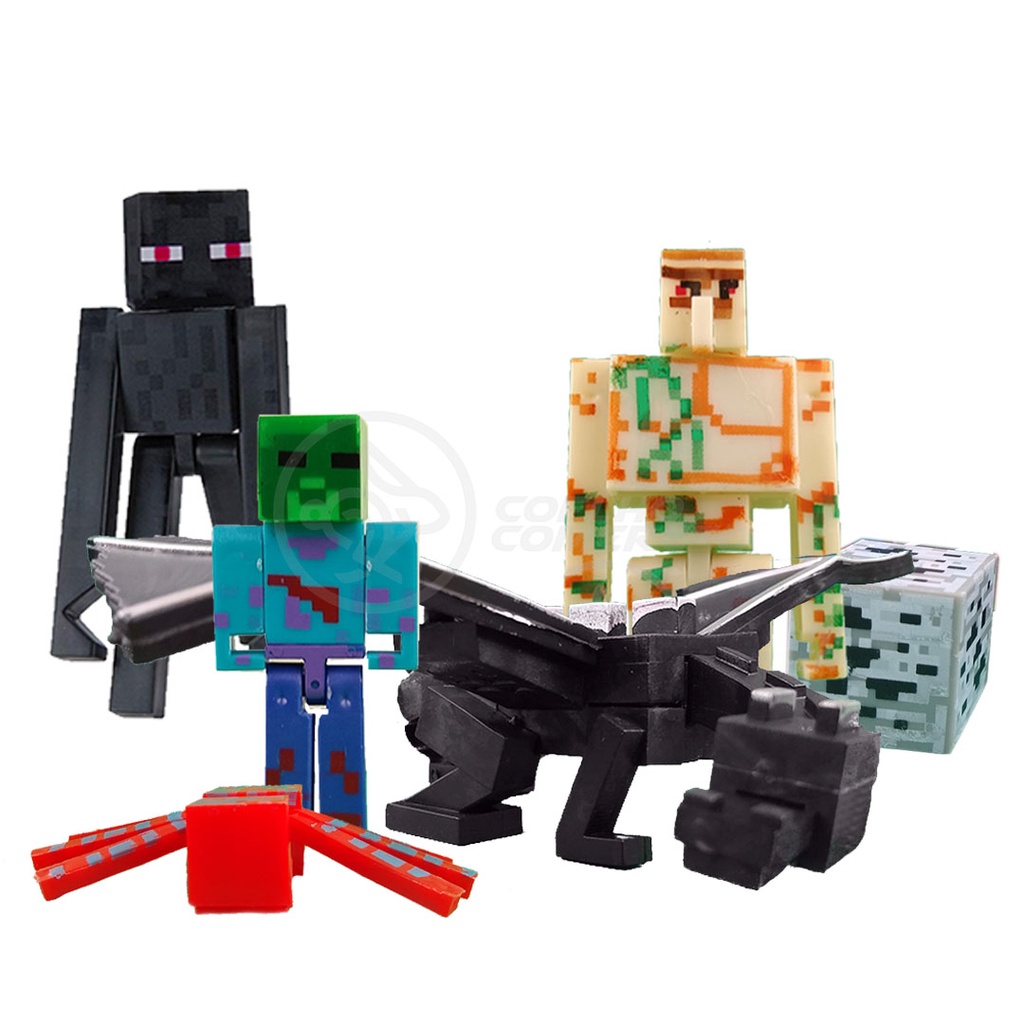 3 Bonecos minecraft 3 acessórios e 1 cubo - Cartela