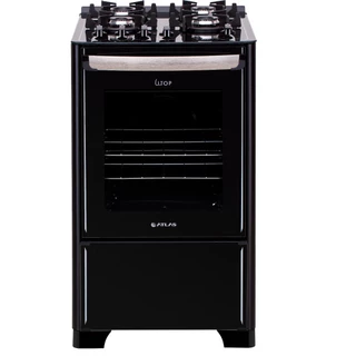 Fogão 4 Bocas Atlas New U.Top Glass Preto com Mesa de Vidro e Acendimento Automático