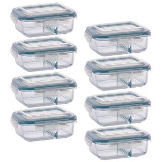 Conjunto Com 8 Potes 640ml Divisória Hermético Marmita