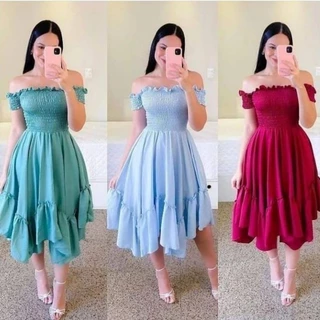 Vestido Midi Ciganinha Lastex Moda evangélica luxo - REF 52