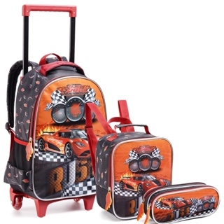 Mochila Infantil Masculina com Rodas Lancheira e Estojo