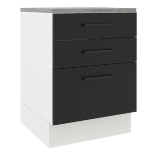 Balcão Madesa Agata 60 cm 3 Gavetas - Branco/Preto