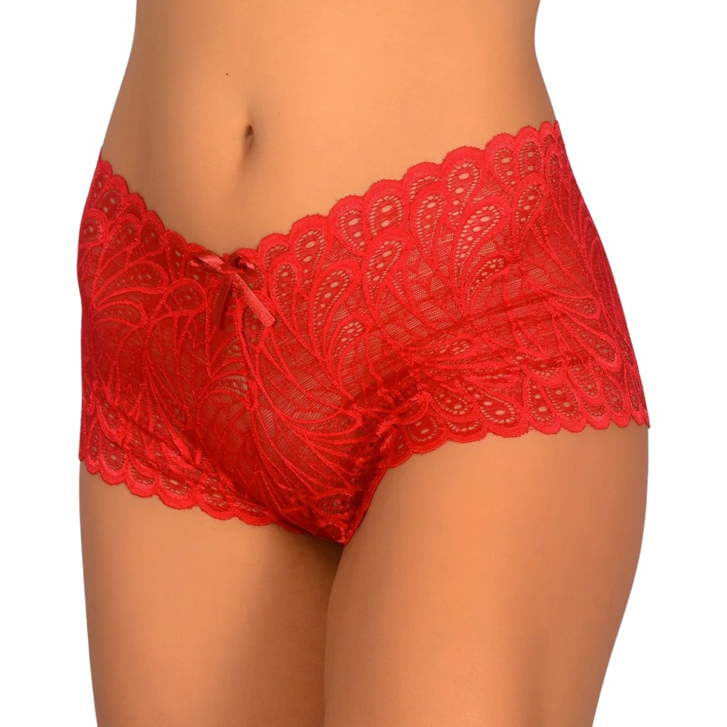 Caleçon Renda Microfibra Lingerie Boxer Confort Plus Premium - Vermelho