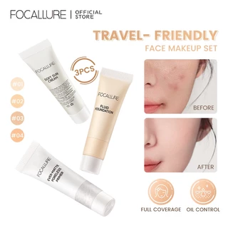 FOCALLURE Maquiagem Facial 3pcs Set Travel Size Foundation Protetor Solar Creme Primer Controle De Oleosidade Cosméticos De Longa Duração Kits De Conveniência