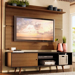 Rack Madesa Dubai e Painel para TV até 65 Polegadas com Pés - Preto/Rustic D85Z em Oferta na Shopee