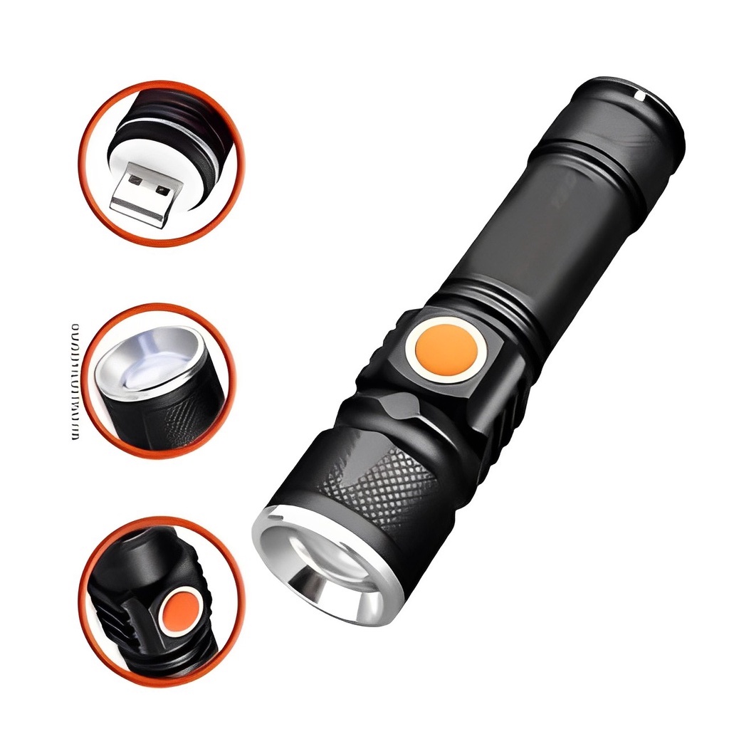 Mini Lanterna Tática com Led e Zoom Recarregável USB ML-02