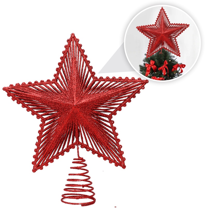 Decoração Estrela Luxo Glitter Vermelha Árvore De Natal 20cm