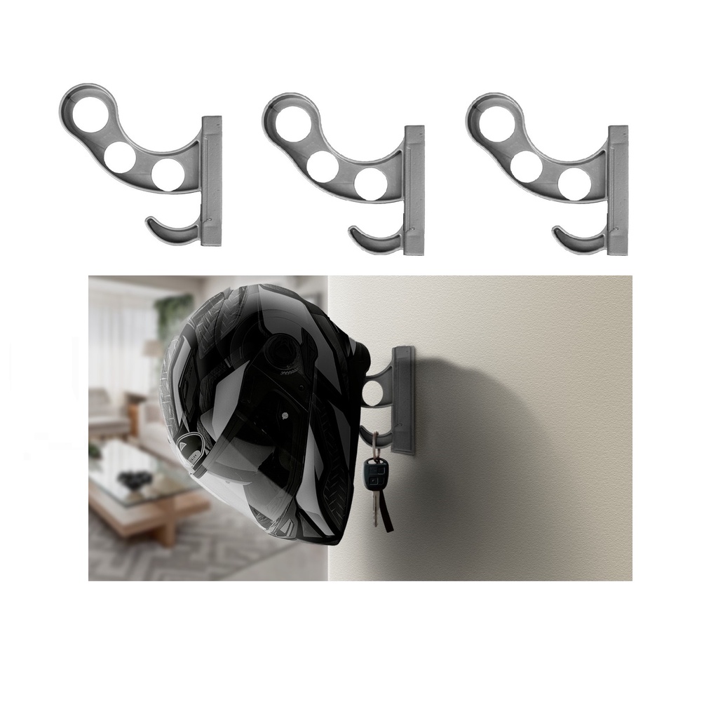 Kit 03 Ganchos Suportes Para Capacete E Acessórios Fixo