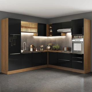 Cozinha Completa Madesa Lux de Canto com Armário e Balcão - Rustic/Preto em Oferta na Shopee