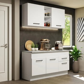 Armário de Cozinha Compacta 150cm Branco Agata Madesa 01 em Oferta na Shopee