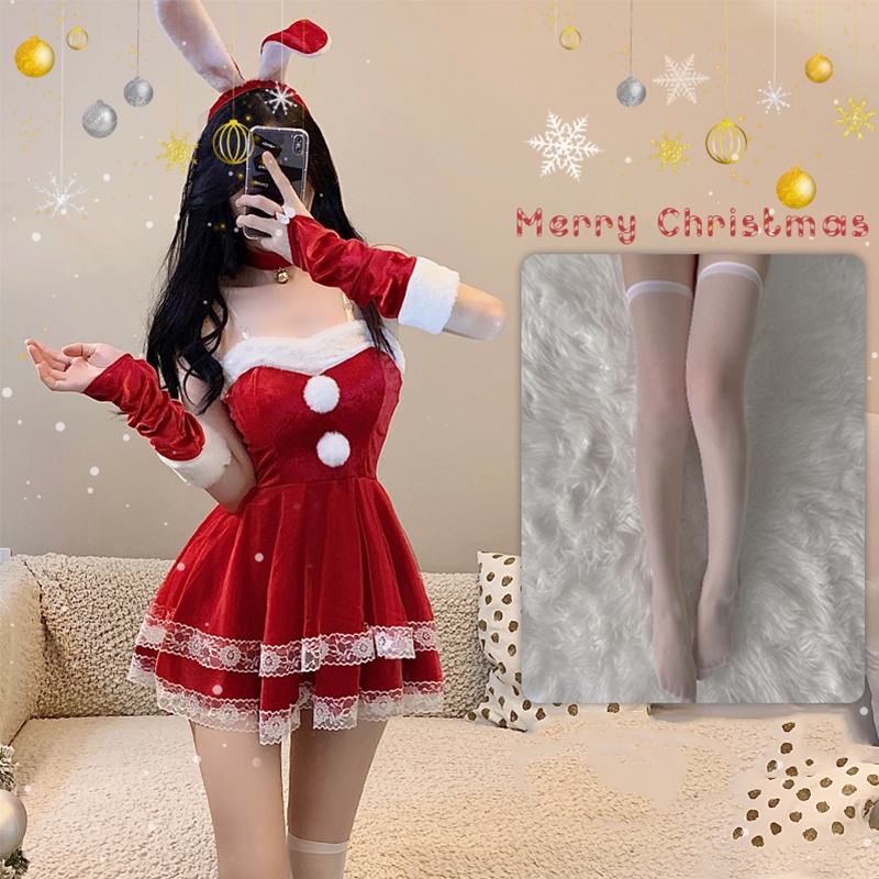 Em promoção! Mulheres Novos Natal Natal Senhora Papai Noel Cosplay Fantasia  Sexy De Lingerie Inverno De Manga Longa Vestido Vermelho De Limpeza  Coelhinha Uniforme