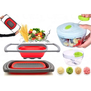 Kit Cozinha 2 Peças Escorredor De Silicone Retrátil + Mini Processador Alimentos Prático Dia A Dia em Oferta na Shopee