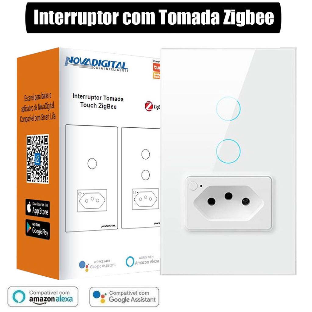 Interruptor 2 Botões Branco Touch Zigbee Novadigital Tuya