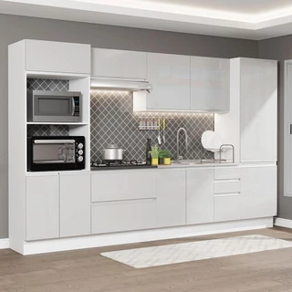 Cozinha Completa 100% MDF Madesa Acordes 330005 com Armário e Balcão - Frentes Branco Brilho em Oferta na Shopee