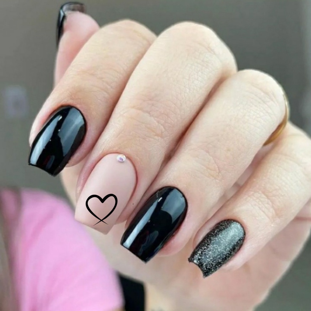 1O Adesivos de unhas 3d Coração Preto (01 cartela com 10 adesivos (05 ...