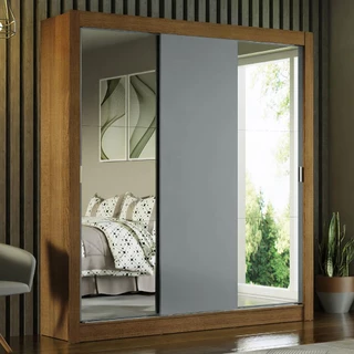 Guarda-Roupa Casal Madesa Mônaco 3 Portas de Correr com Espelhos - Rustic/Cinza em Oferta na Shopee