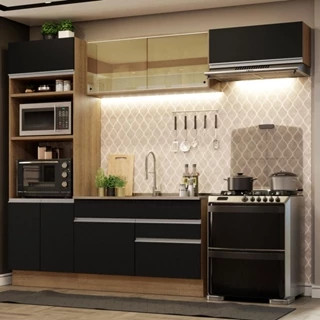 Cozinha Completa Madesa Glamy 270011 com Armário e Balcão (Sem Tampo e Pia) - Rustic/Preto em Oferta na Shopee