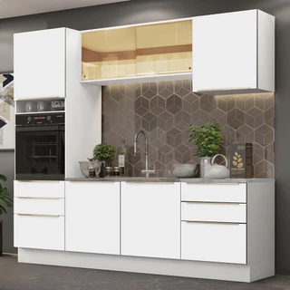 Cozinha Completa Madesa Lux 240002 com Armário e Balcão - Branco/Branco Veludo em Oferta na Shopee