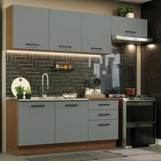 Cozinha Completa Madesa Agata 260002 com Armário e Balcão (Sem Tampo e Pia) - Rustic/Cinza em Oferta na Shopee