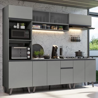 Armário de Cozinha Completa 260cm Cinza Nice Madesa 02 em Oferta na Shopee