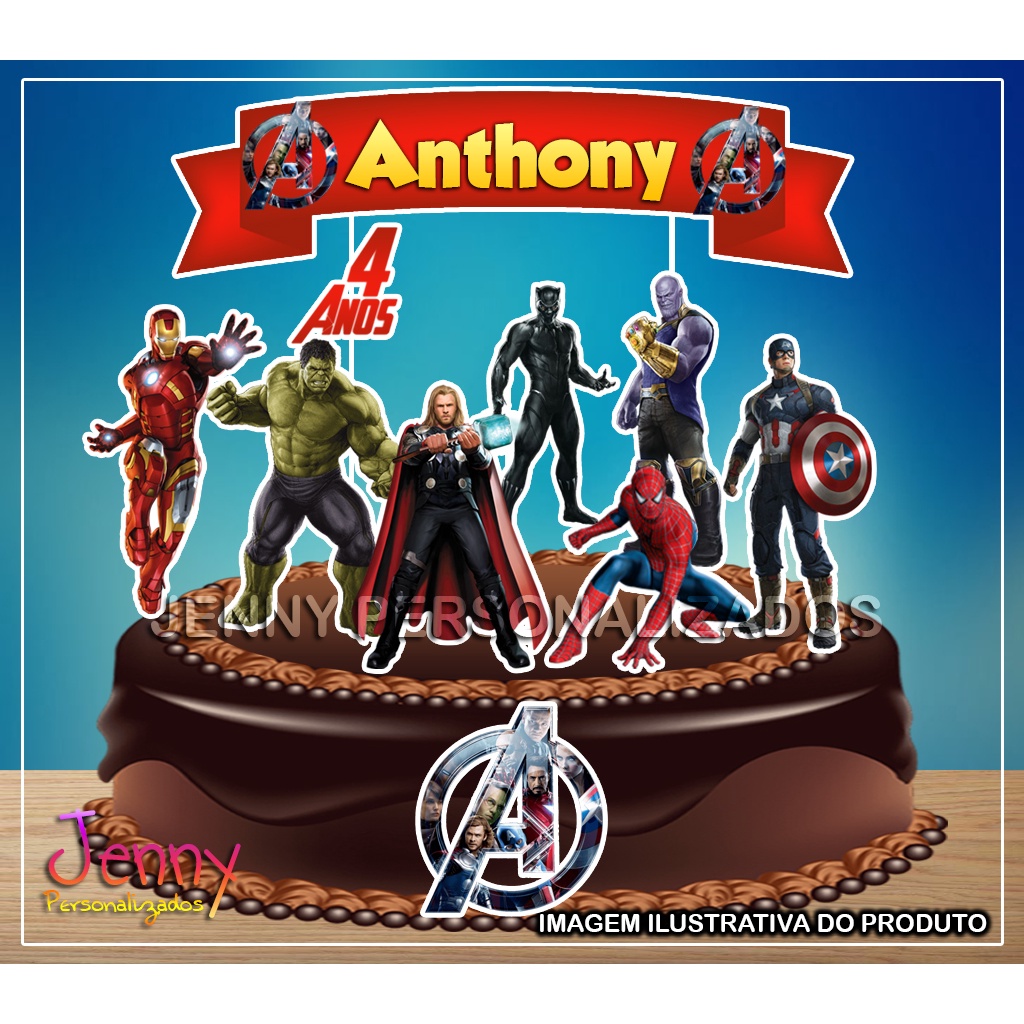 topo topper de bolo personalizado Os Vingadores | Shopee Brasil