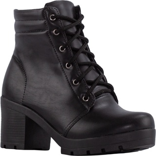Coturno Feminino Salto Grosso Tratorado Bota Cano Curto Confortável Botinha Moda