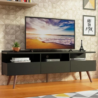 Rack para TV até 65 Polegadas Madesa Madri com Pés de Madeira - Preto em Oferta na Shopee