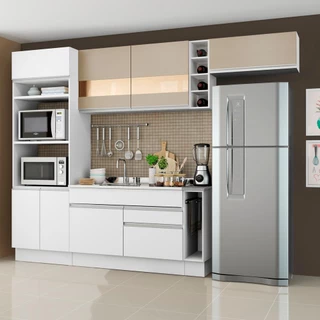 Cozinha Completa Madesa Safira com Armário e Balcão (Sem Tampo e Pia) - Branco/Crema em Oferta na Shopee